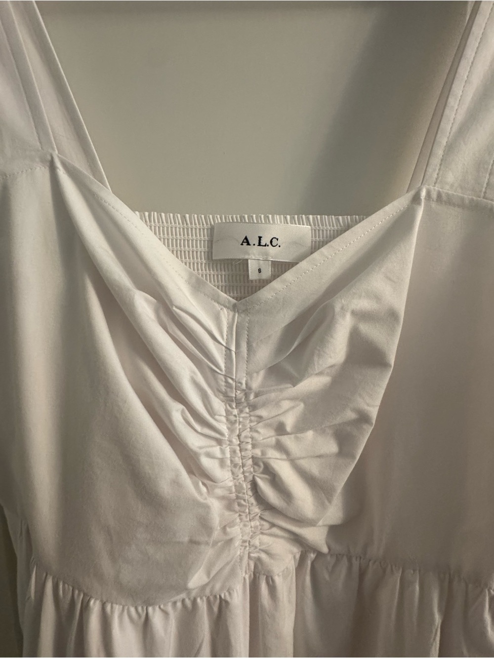 A.L.C. White Ruched V-Neck Sleeveless Dress
